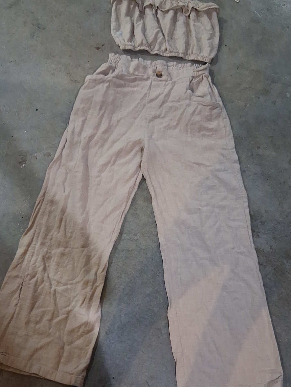 Wide-Leg High-Rise Linen Blend Pants in Light Taupe